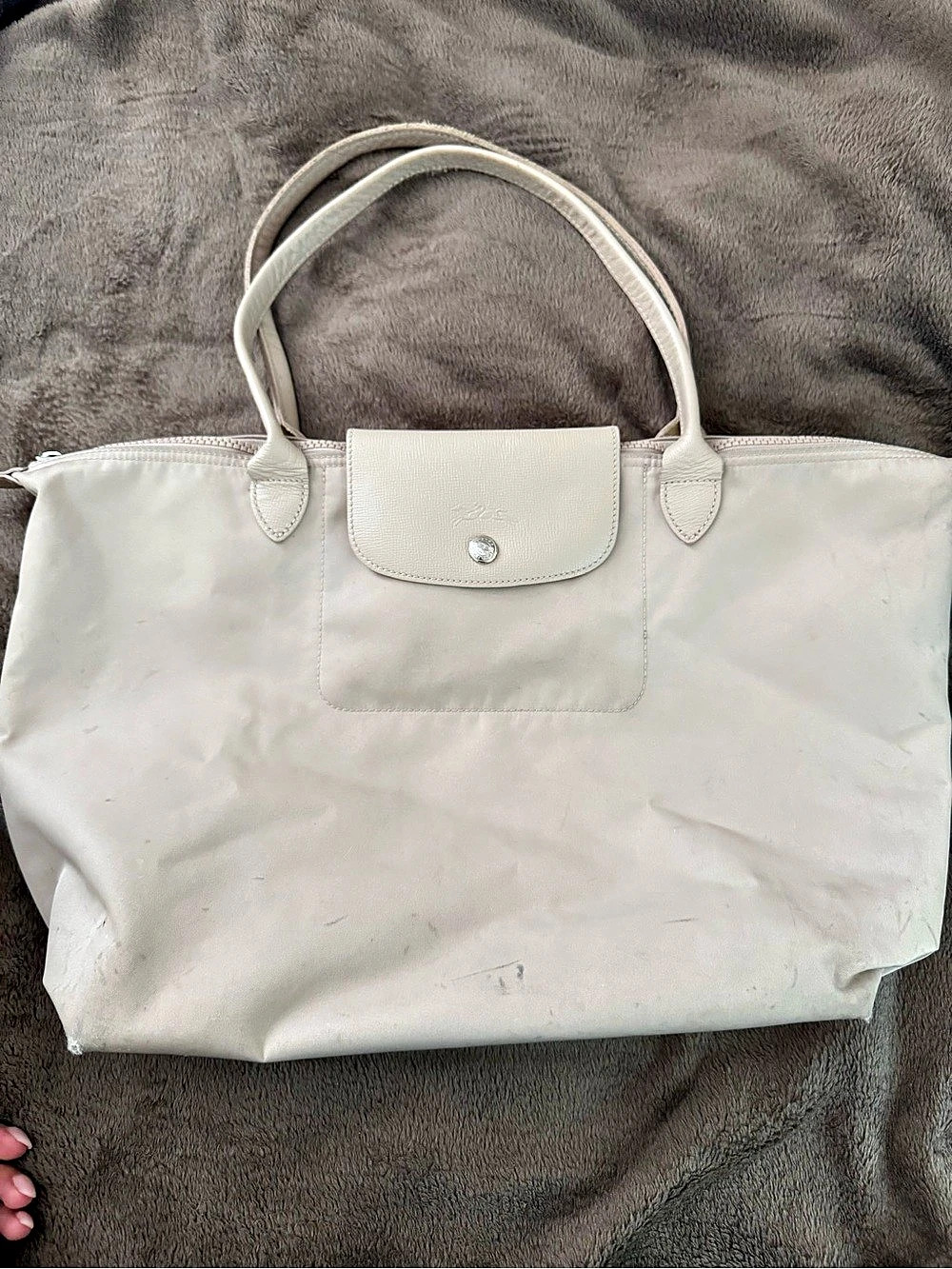 Longchamp Le Pliage Large Shoulder Tote Bag in Cream